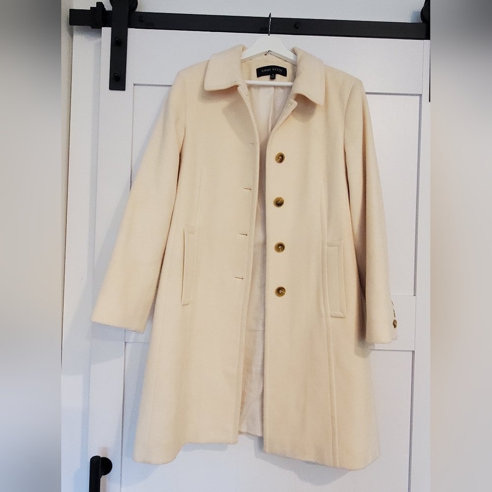 Anne Klein Ivory Coat with Gold Accent - Picture 2 of 9